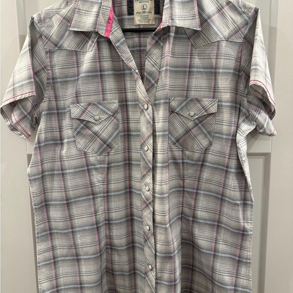 Panhandle Rough Stock- Women’s Plaid Shirt - Gray and Pink